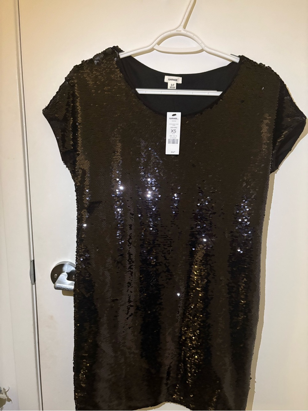 Garage Black Sequin Short Sleeve Shift Dress
